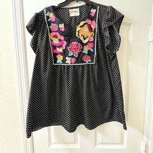 Plus Size Savanna Jane Boho Blouse Short Sleeve 2x woven material no stretch